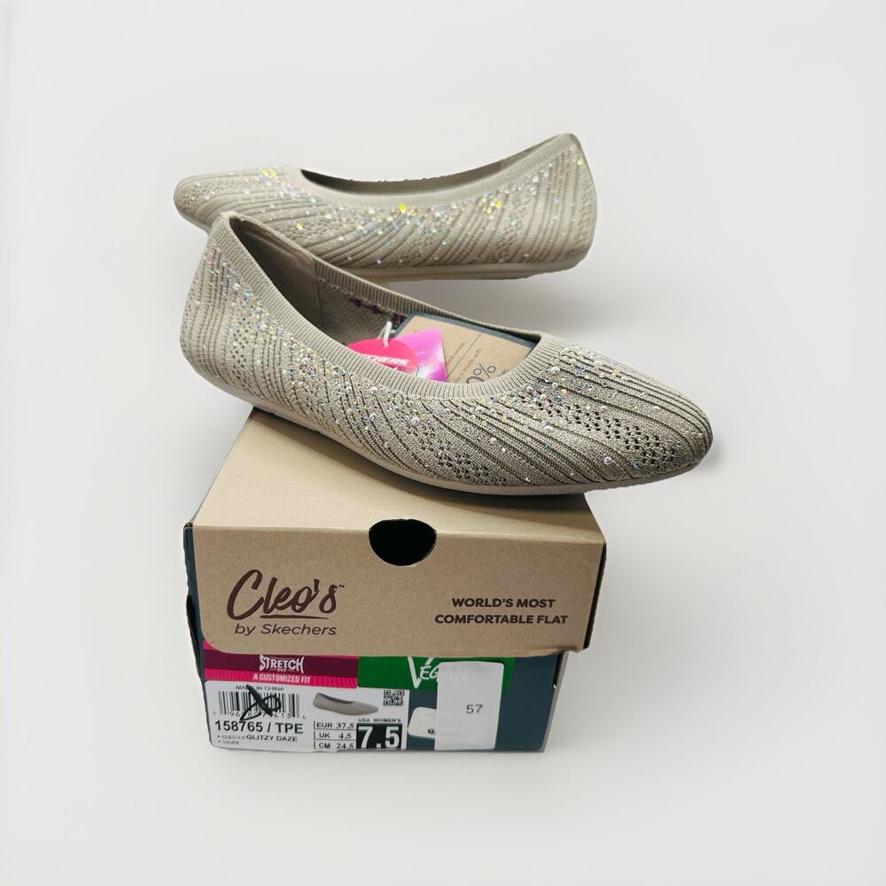Skechers Cleo Sport Darling Spirit Ballet Flats Taupe Shoes | Women’s Size 7.5
